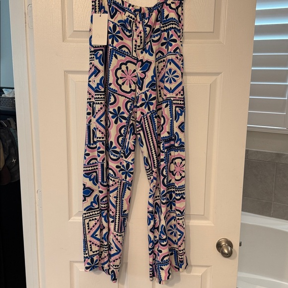 Zara Blue and Pink Patterned Wide Leg Pants - Picture 6 of 6